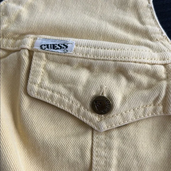 Vintage Guess Pale Yellow Denim Crop Halter Top with Logo Button - Picture 4 of 6